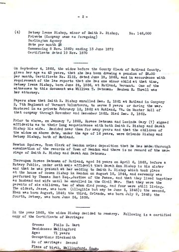 BISHOP, Smith B. Civil War pension papers 1
